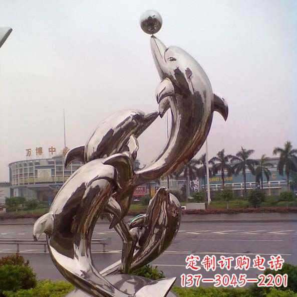 运城不锈钢海豚顶球造型雕塑
