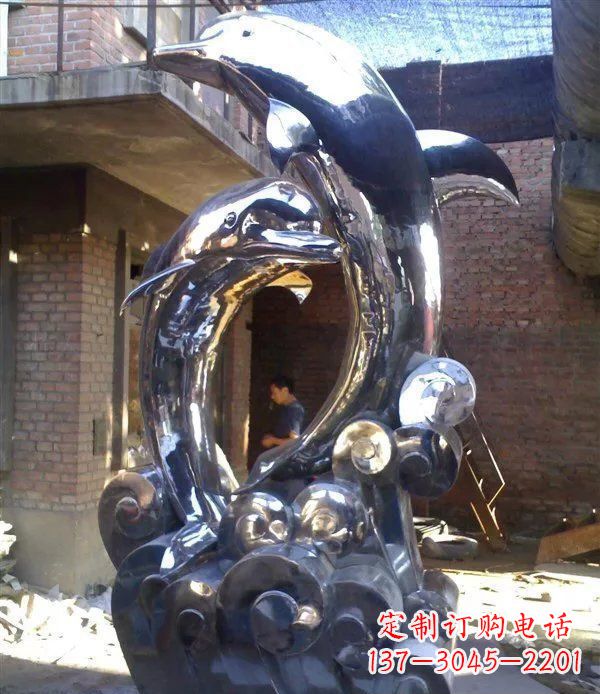 运城不锈钢海豚动物雕塑 (3)