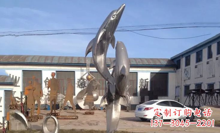 运城不锈钢海豚嬉戏雕塑 (2)