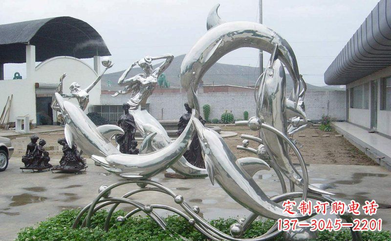 运城不锈钢海豚嬉戏动物雕塑