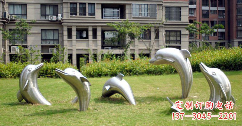 运城不锈钢海豚小区雕塑 (2)