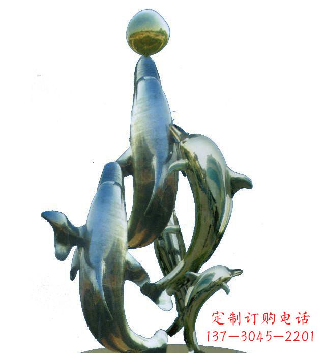 运城不锈钢海豚戏球校园雕塑 (2)