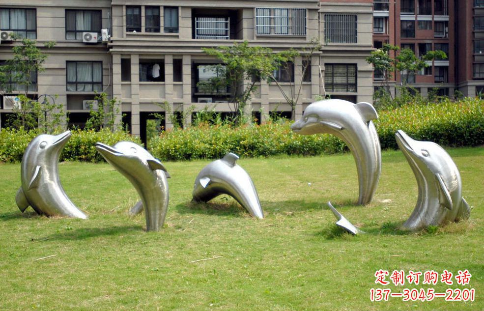 运城不锈钢海豚小区雕塑
