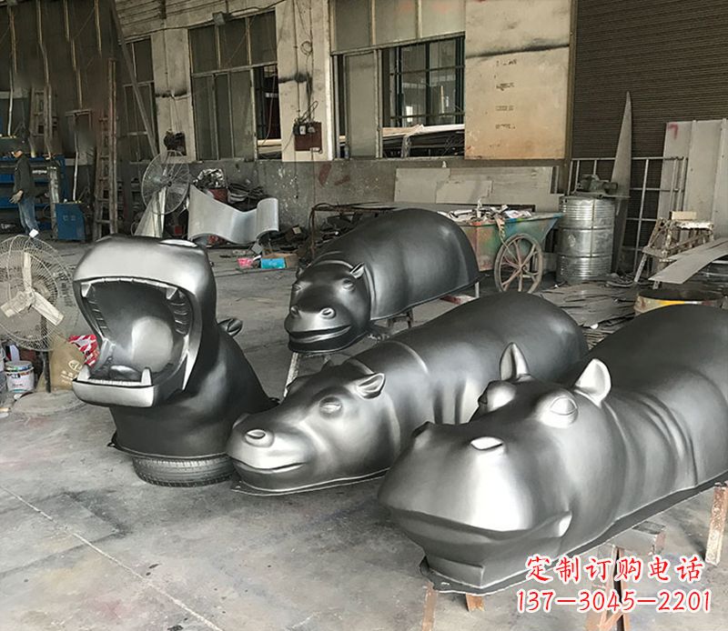 运城不锈钢河马雕塑2