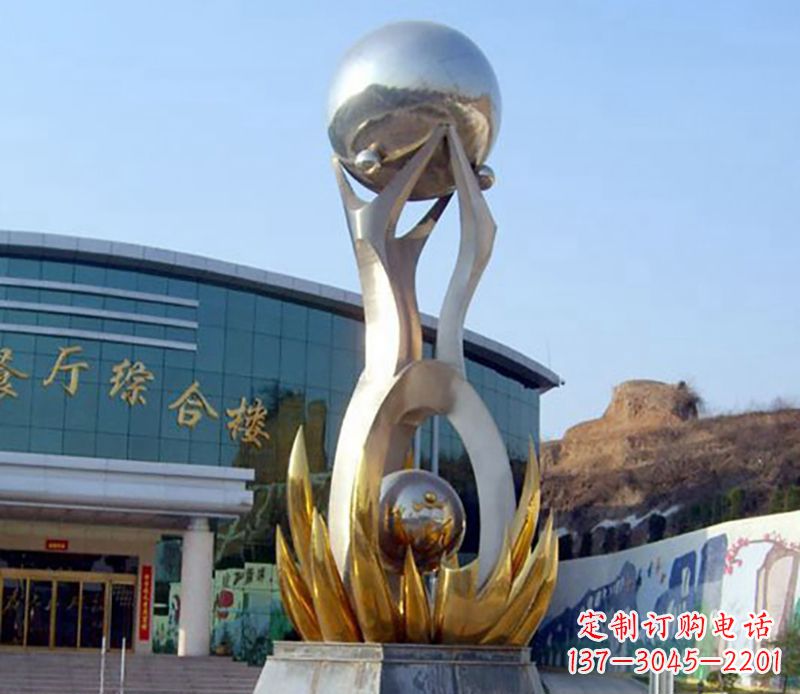 运城不锈钢荷叶托球企业雕塑