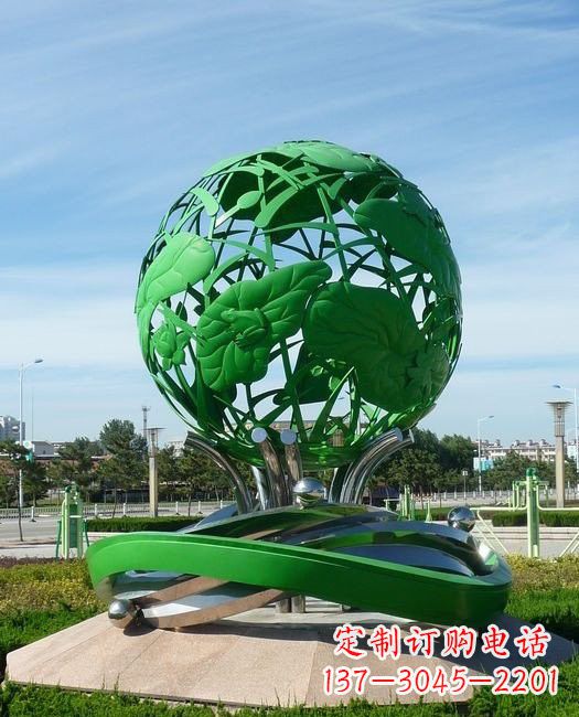 运城不锈钢荷叶青蛙镂空球雕塑