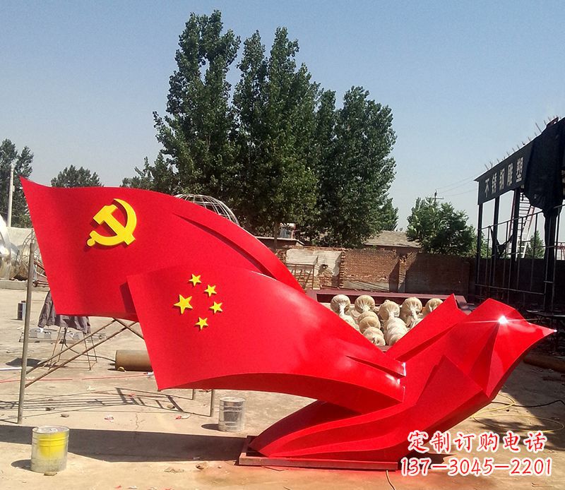 运城不锈钢红色党旗党建雕塑