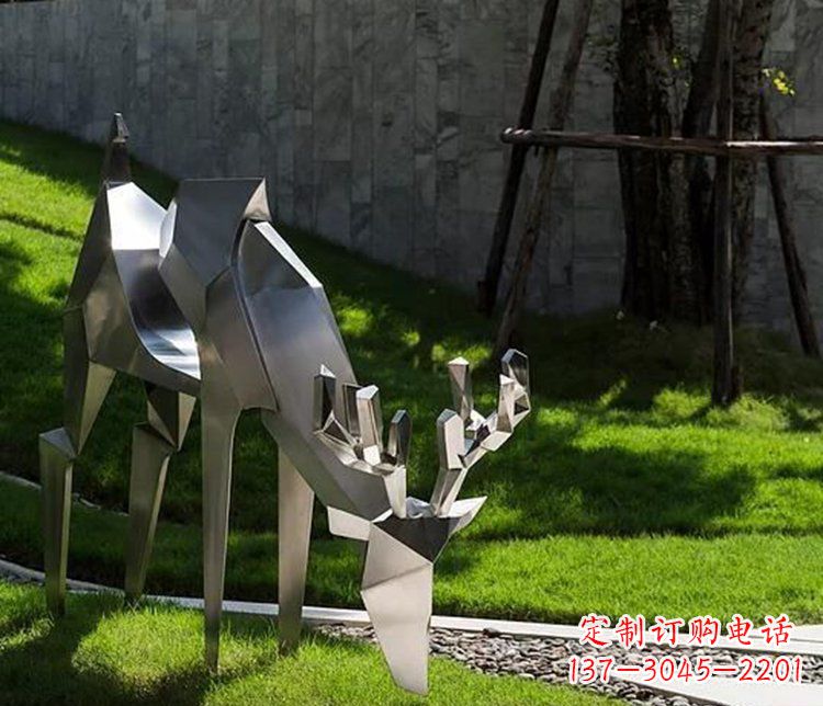 运城不锈钢几何动物雕塑——点缀鹿公园美景