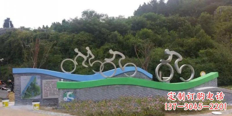 运城不锈钢景区抽象骑自行车人物雕塑