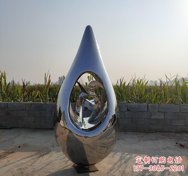 运城不锈钢镜面广场水滴雕塑