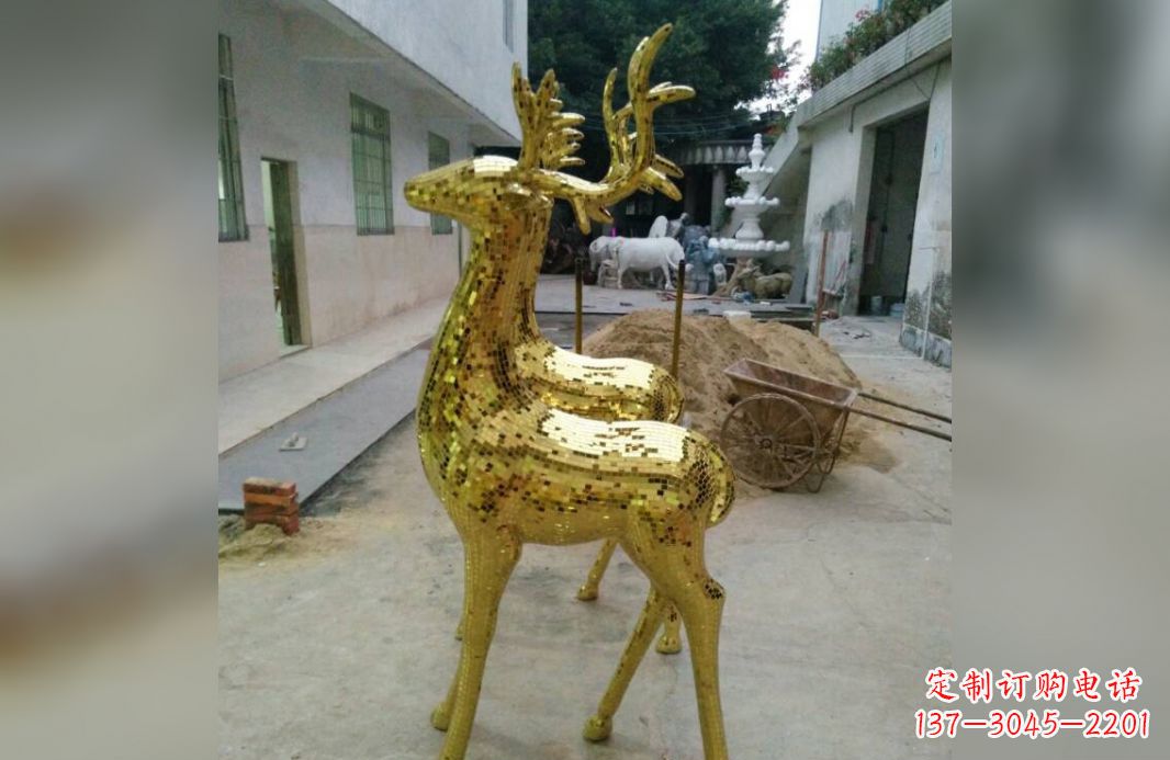 运城不锈钢鹿公园动物雕塑