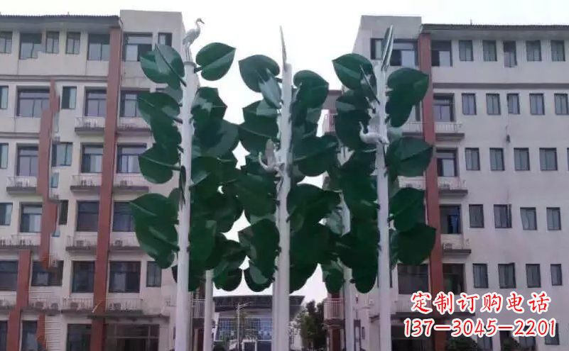 运城不锈钢绿色树叶小区景观雕塑