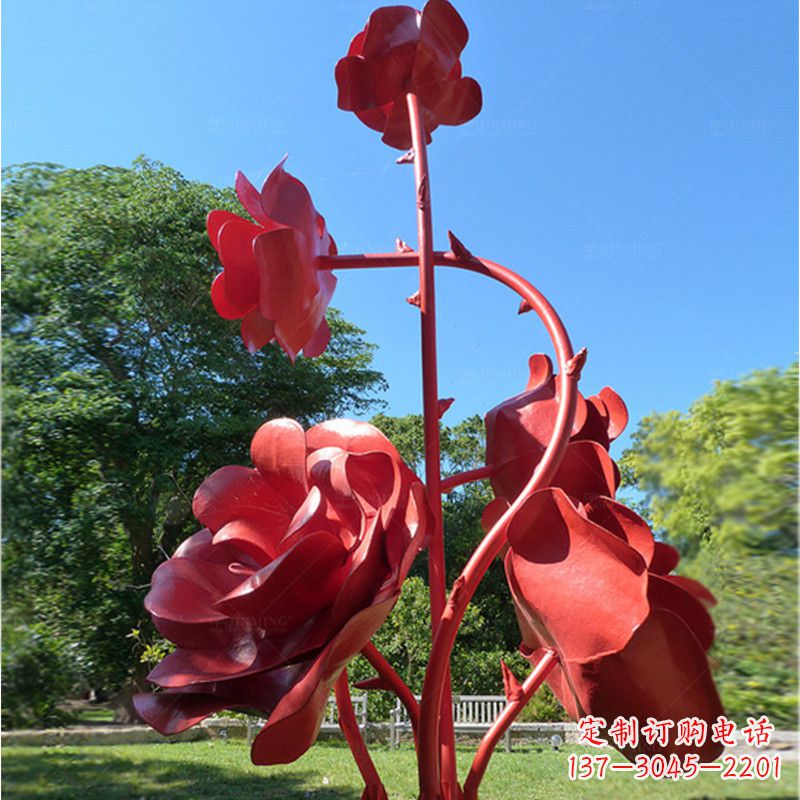 运城不锈钢玫瑰花雕塑景观摆件