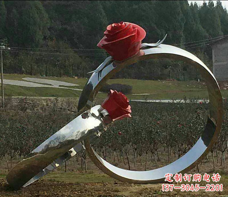 运城不锈钢玫瑰花对戒雕塑