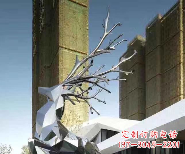 运城不锈钢梅花鹿雕塑 群鹿雕塑 城市景观动物雕塑