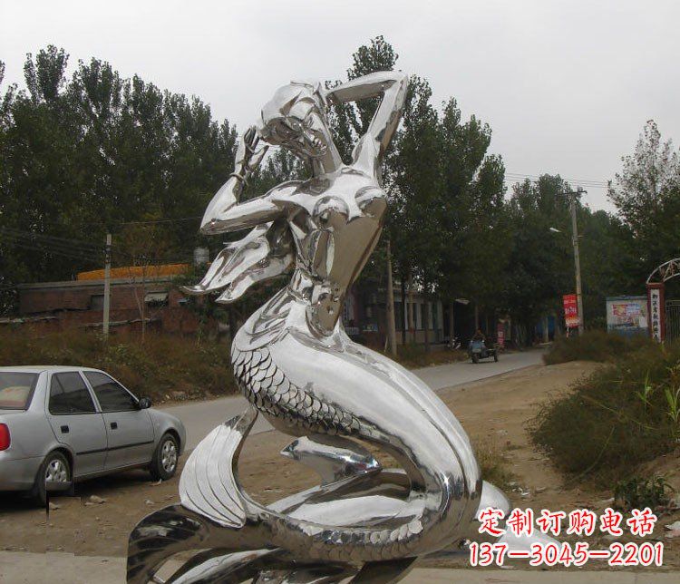 运城不锈钢美人鱼和海豚公园景观雕塑