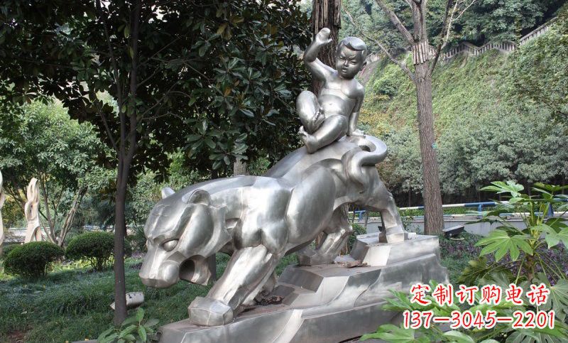 运城不锈钢骑老虎的小孩雕塑