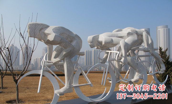运城不锈钢骑自行车运动人物雕塑