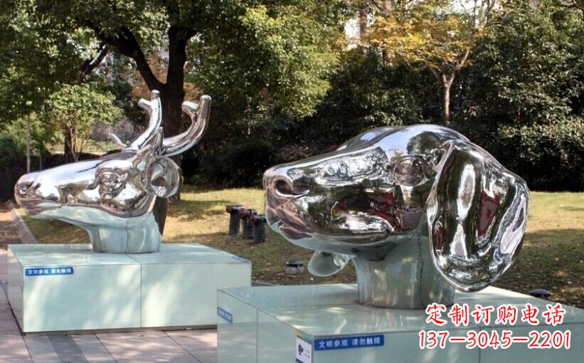 运城不锈钢十二生肖头像景观雕塑