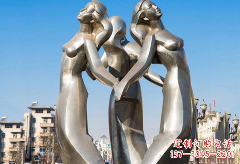 运城不锈钢手拉手的女孩雕塑