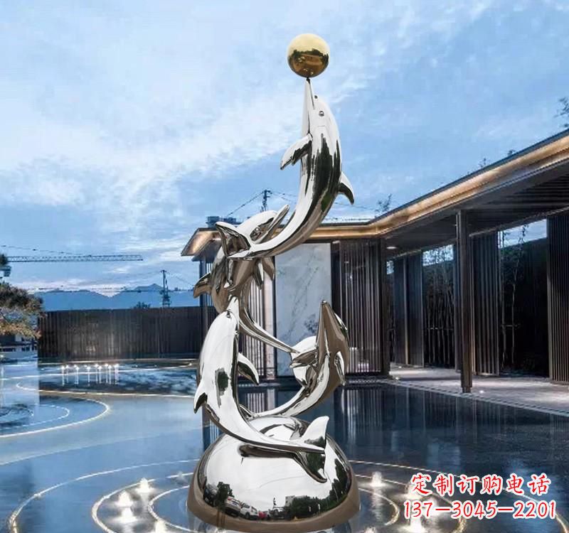 运城不锈钢水景海豚雕塑
