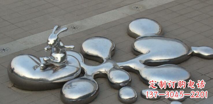 运城不锈钢水珠和兔子广场景观雕塑