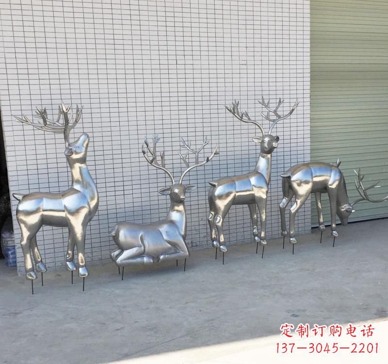 运城不锈钢现代动物梅花鹿雕塑