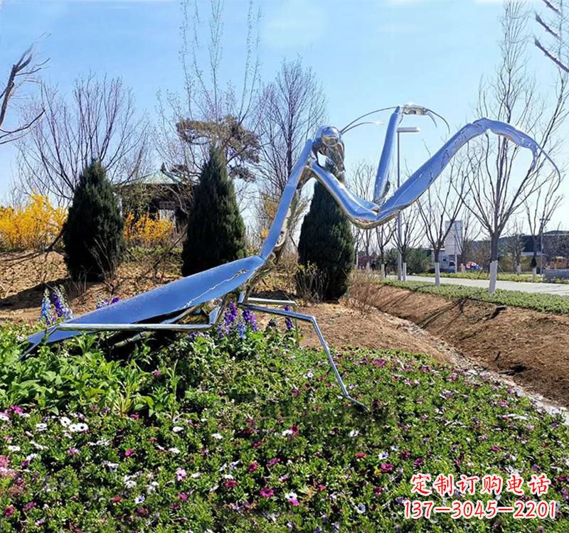 运城折射螳螂之美不锈钢现代动物雕塑