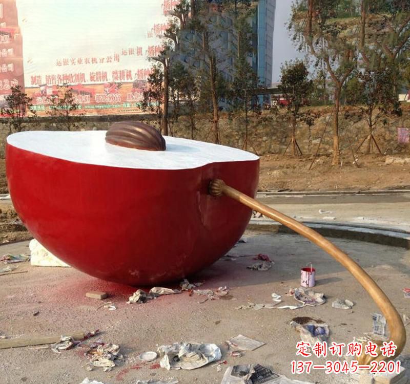 运城不锈钢现代广场大型苹果雕塑