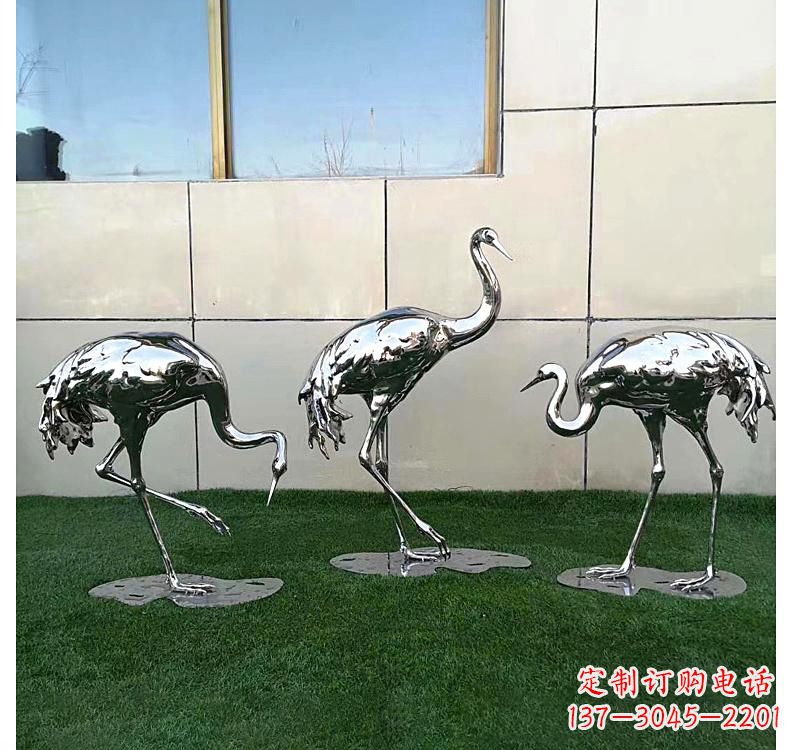 运城不锈钢现代镜面仙鹤雕塑