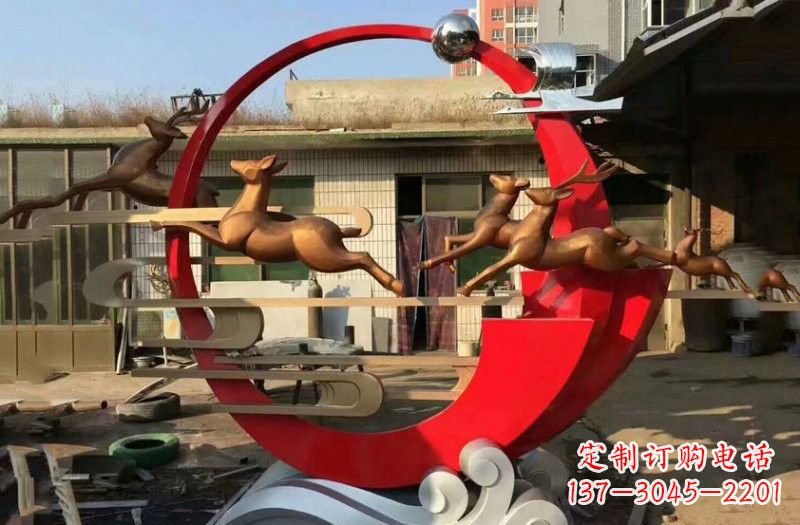 运城不锈钢祥云梅花鹿雕塑