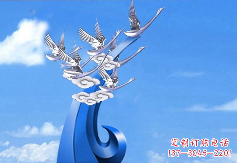 运城不锈钢祥云仙鹤景观雕塑