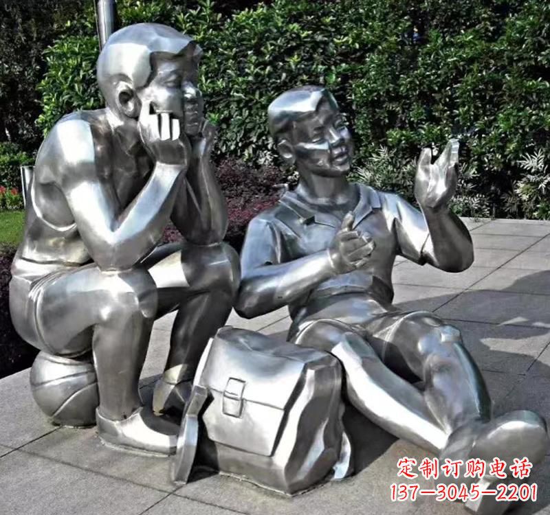 运城不锈钢校园学生讲故事雕塑