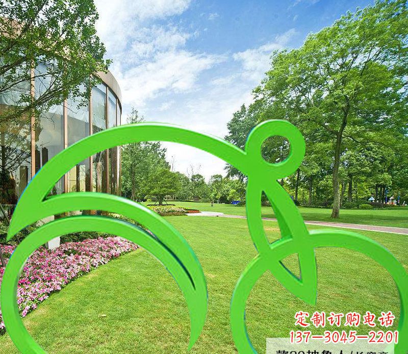 运城不锈钢荧光绿骑自行车雕塑