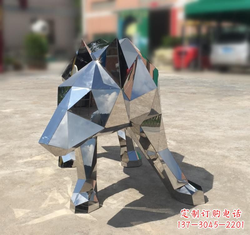 运城不锈钢园林动物几何狼雕塑