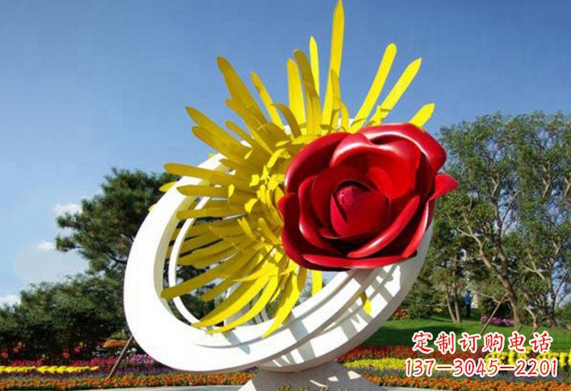 运城不锈钢园林景观玫瑰花和菊花雕塑
