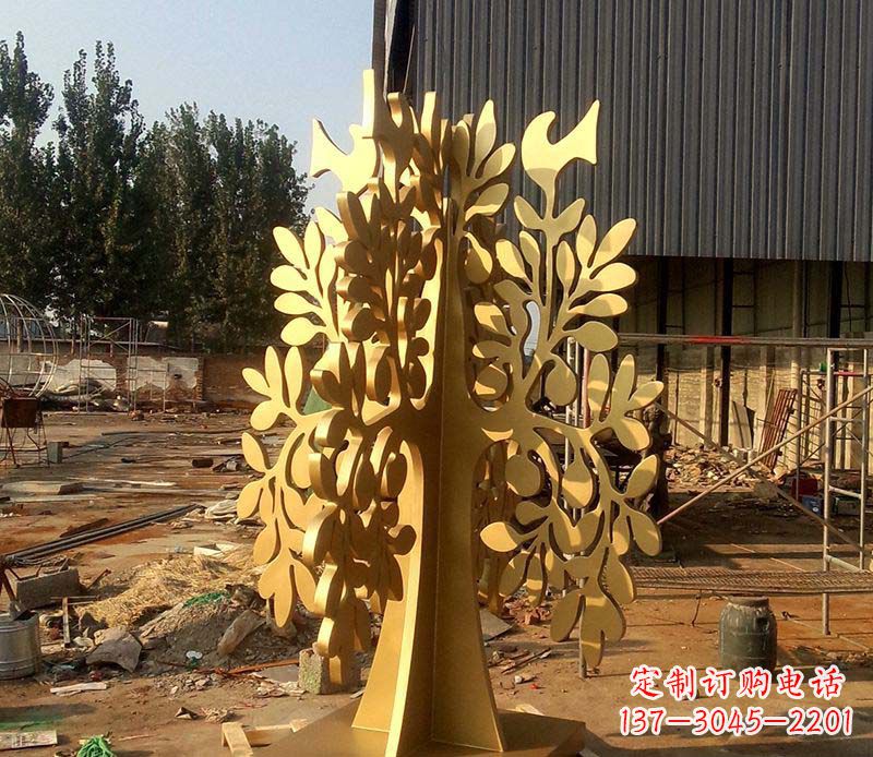运城不锈钢园林烤漆树叶雕塑