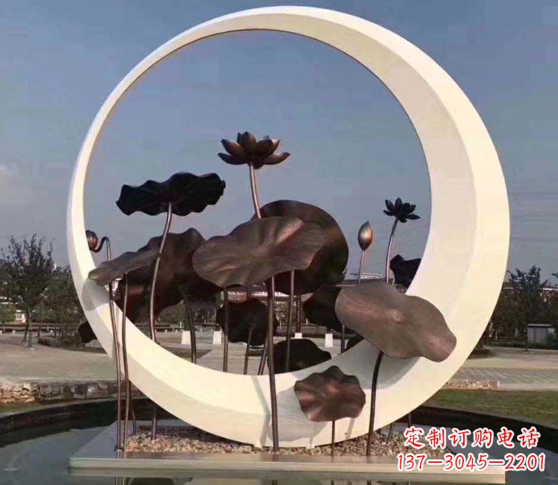 运城环绕荷香不锈钢圆环雕塑