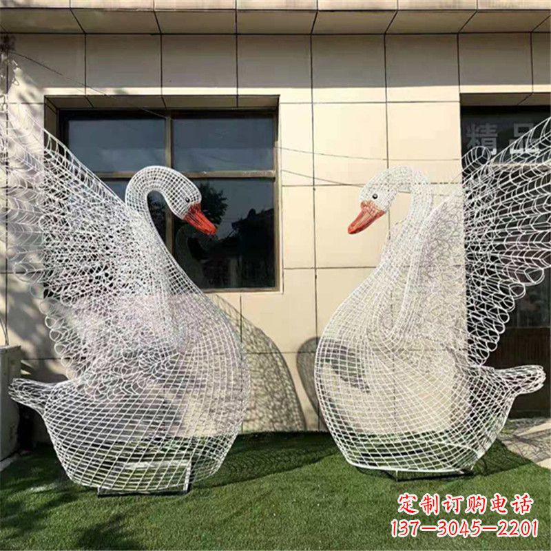 运城不锈钢展翅网格天鹅一对