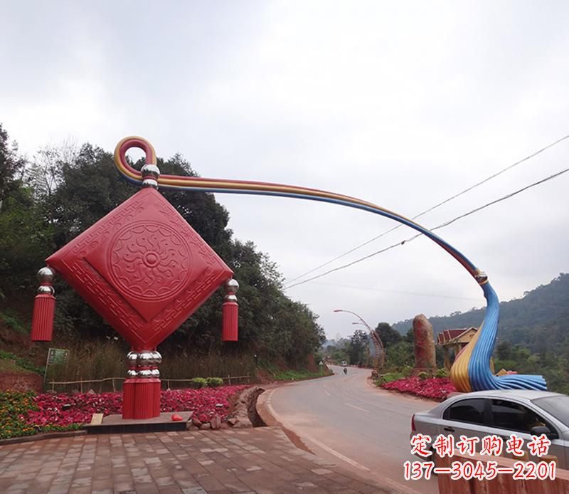 运城不锈钢中国结拱门雕塑