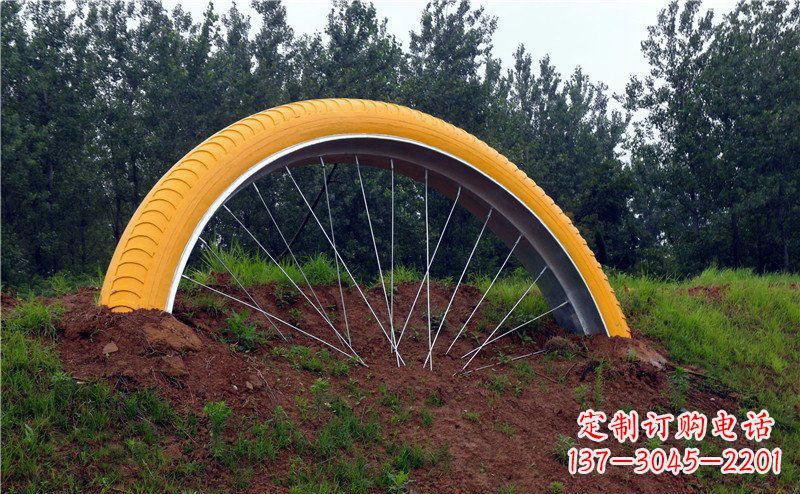 运城不锈钢自行车轮胎公园景观雕塑