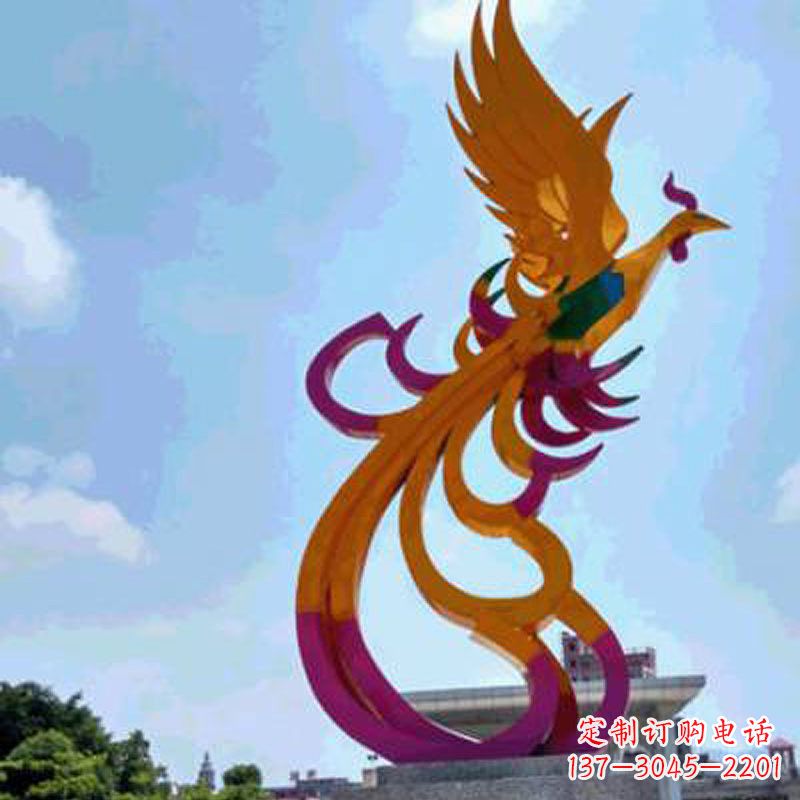 运城彩绘凤凰不锈钢雕塑-城市标识景观动物雕塑