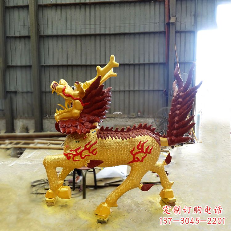 运城彩绘麒麟铜雕塑