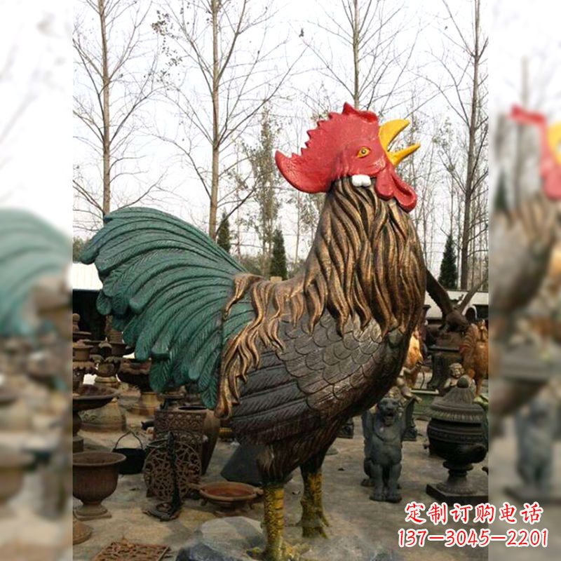 运城彩绘铜雕公鸡生肖动物雕塑