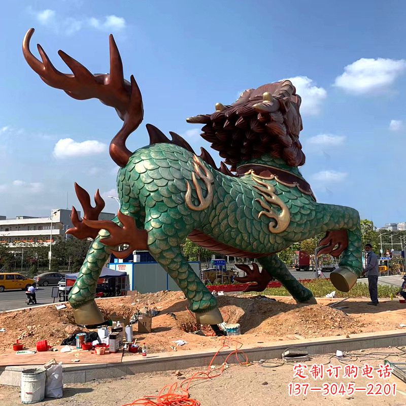 运城彩绘着色麒麟铜雕城市广场神兽动物雕塑