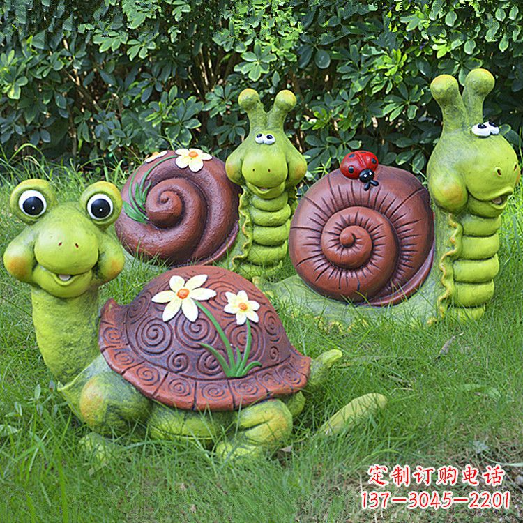 运城草坪小动物,玻璃钢卡通乌龟和蜗牛雕塑