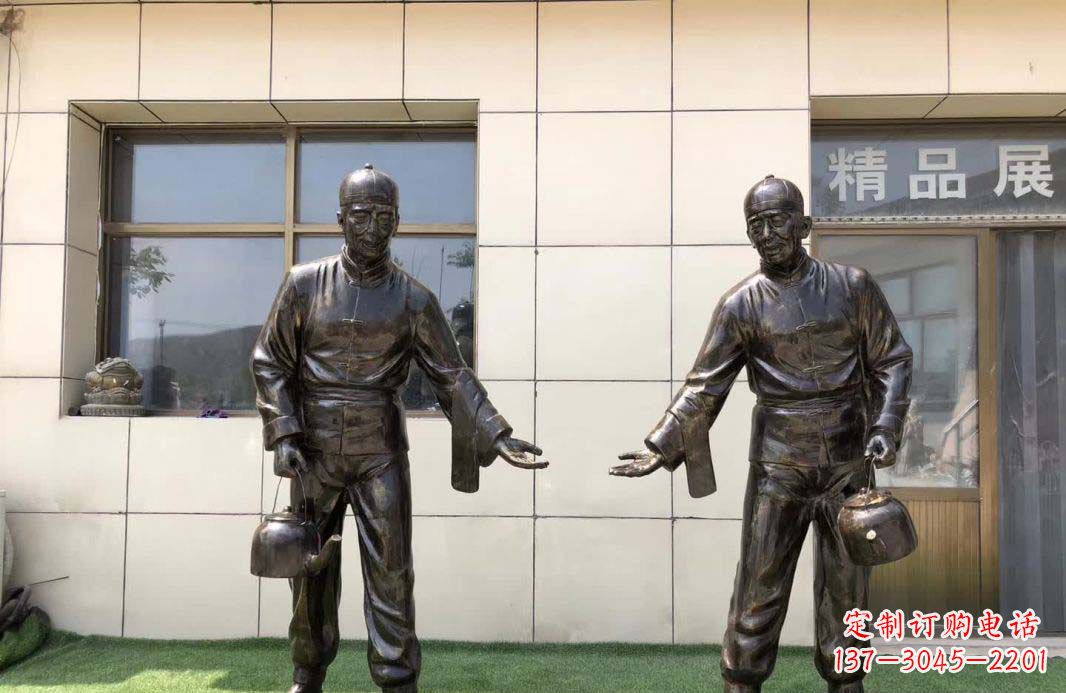 运城茶馆民俗店小二铜雕