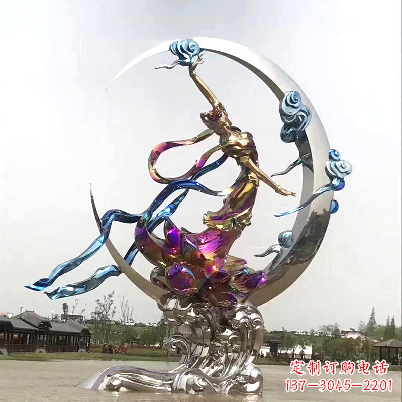 运城嫦娥奔月不锈钢雕塑-中国上古神话人物广场景观雕塑