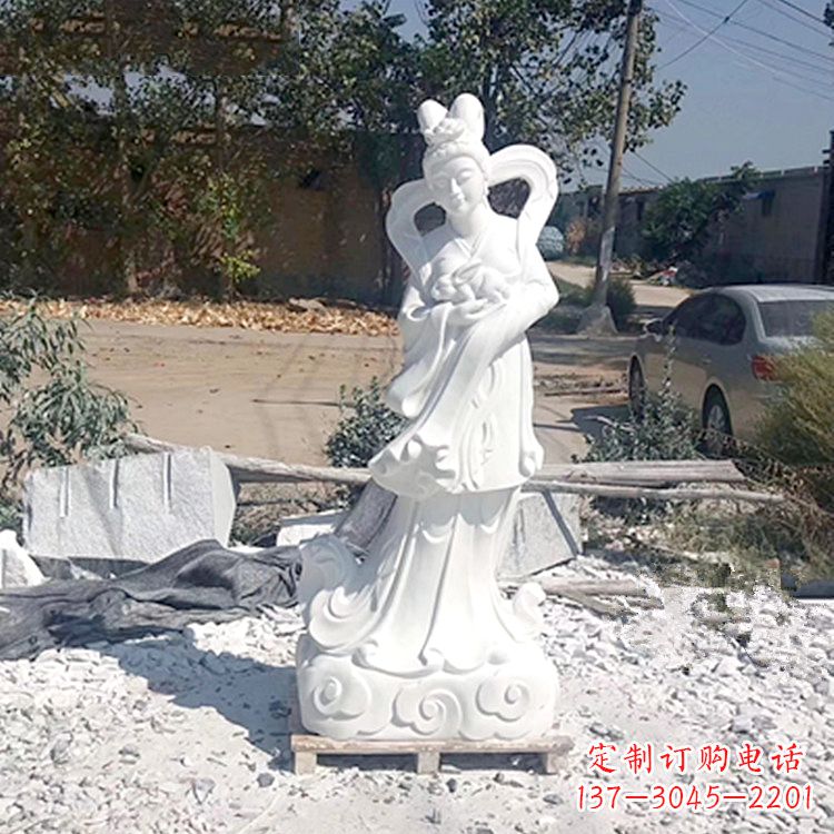 运城嫦娥奔月石雕-汉白玉神话人物雕像
