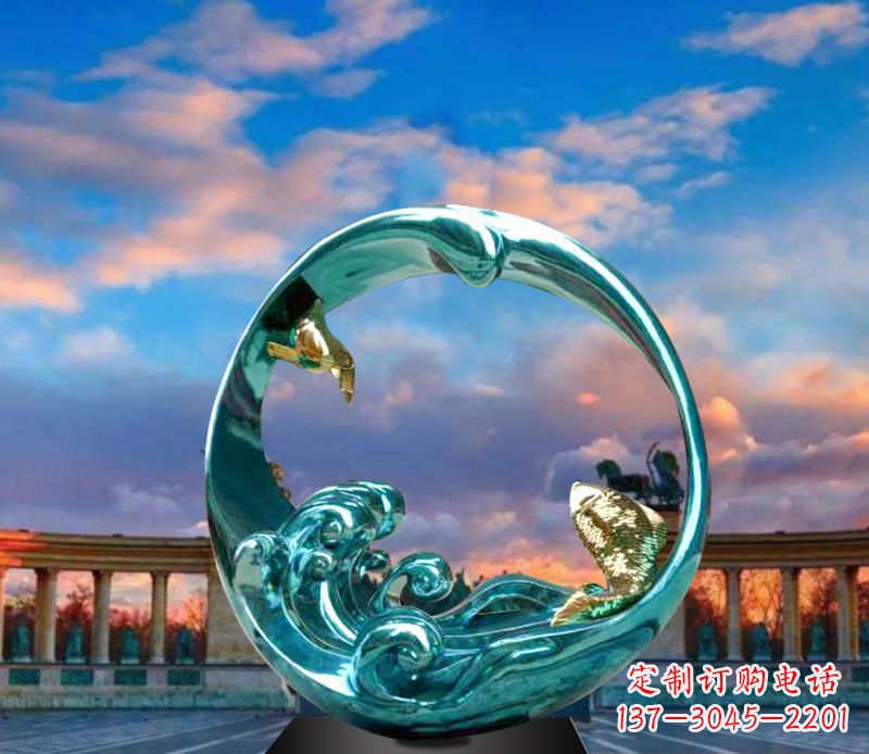 运城城市不锈钢彩银圆环景观雕塑